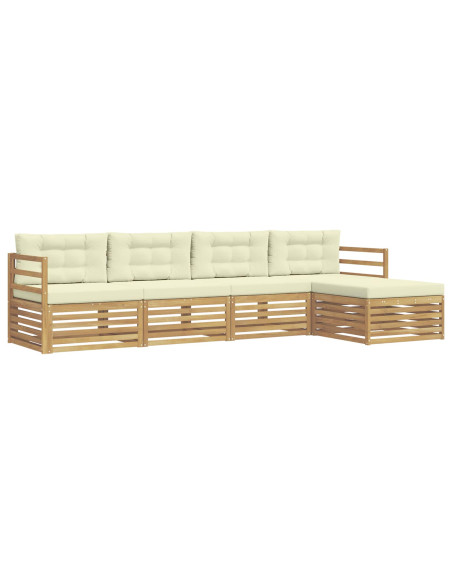 Set di divani da esterno 5 pcs Bianco e Crema Poliestere