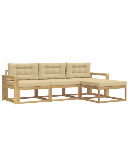 Set di divani da esterno 4 pcs Bianco e Beige Poliestere
