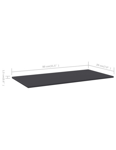 Ripiani per Libreria 8pz Grigi 80x20x1,5cm in Legno Multistrato