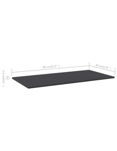 Ripiani per Libreria 8pz Grigi 80x30x1,5cm in Legno Multistrato