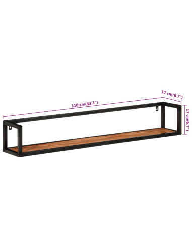 Mensole Parete 2 pz 110x17x17cm Legno Massello Acacia e Ferro