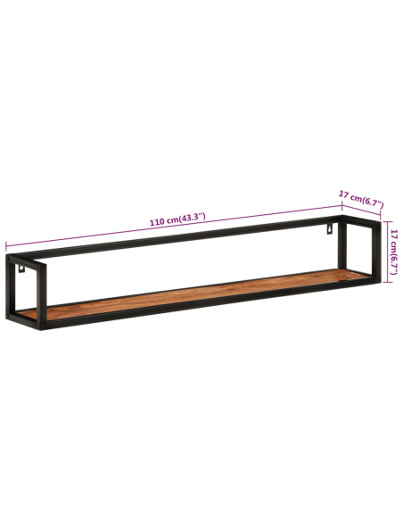 Mensole Parete 2 pz 110x17x17cm Legno Massello Acacia e Ferro