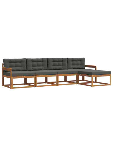 Set di divani da esterno con cuscino 5 pcs Naturale e Antracite