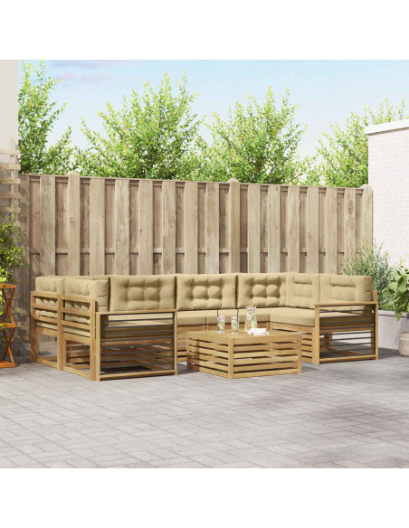 Set di divani da esterno 7 pcs Bianco e Beige Poliestere