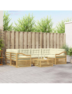 Set di divani da esterno 7 pcs Bianco e Crema Poliestere