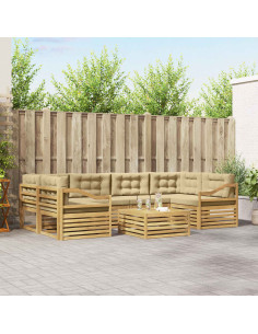 Set di divani da esterno 7 pcs Bianco e Beige Poliestere
