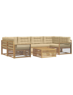 Set di divani da esterno 7 pcs Bianco e Beige Poliestere 2