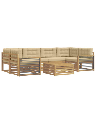 Set di divani da esterno 7 pcs Bianco e Beige Poliestere