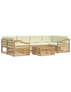 Set di divani da esterno 7 pcs Bianco e Crema Poliestere 2