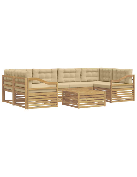 Set di divani da esterno 7 pcs Bianco e Beige Poliestere