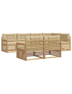 Set di divani da esterno 7 pcs Bianco e Beige Poliestere 2