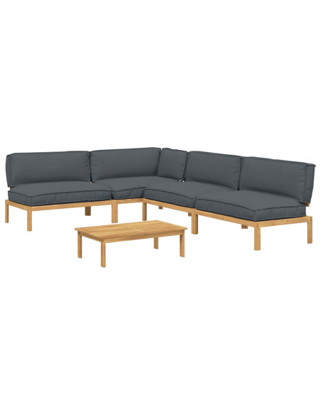 Set di divani 5 pcs Antracite Legno di Acacia Massello
