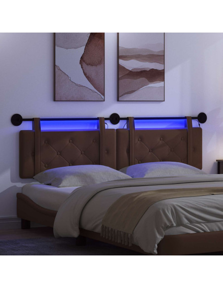 Testiera sospesa Con luce LED Marrone Similpelle