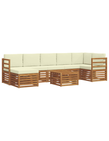 Set divani 8 pcs Naturale e Crema Legno di Acacia Massello
