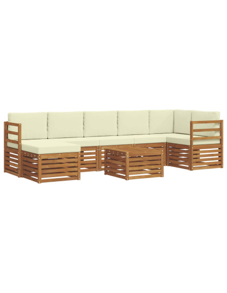 Set divani 8 pcs Naturale e Crema Legno di Acacia Massello