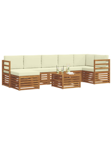 Set divani 8 pcs Naturale e Crema Legno di Acacia Massello