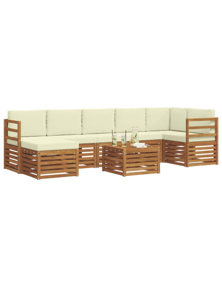 Set divani 8 pcs Naturale e Crema Legno di Acacia Massello