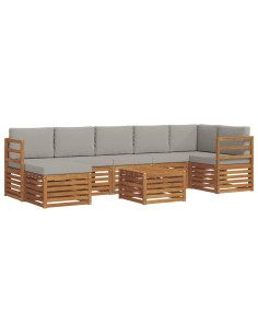 Set divani con cuscino 8 pcs Grigio Naturale e Chiaro 2