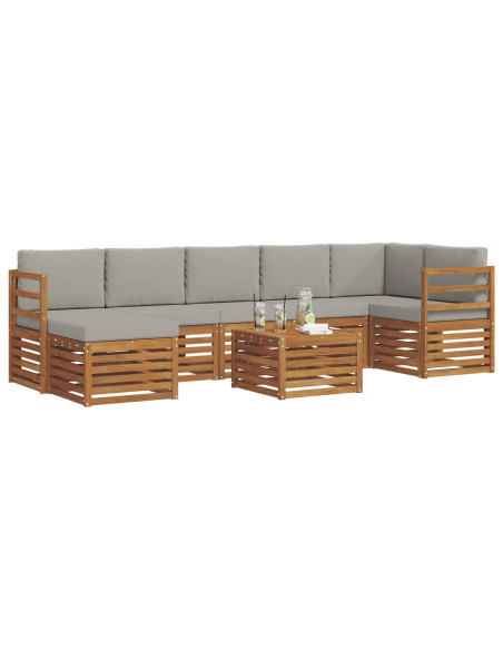 Set divani con cuscino 8 pcs Grigio Naturale e Chiaro