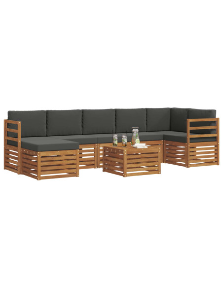 Set divani 8 pcs Naturale e Antracite Legno di Acacia Massello