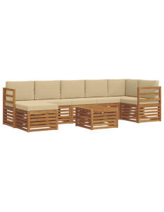 Set divani 8 pcs Naturale e Beige Legno di Acacia Massello 2