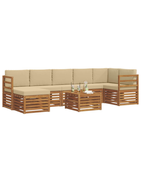 Set divani 8 pcs Naturale e Beige Legno di Acacia Massello