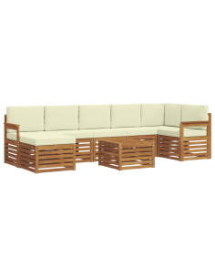 Set divani 8 pcs Naturale e Crema Legno di Acacia Massello 2