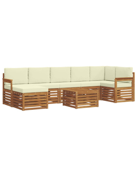 Set divani 8 pcs Naturale e Crema Legno di Acacia Massello