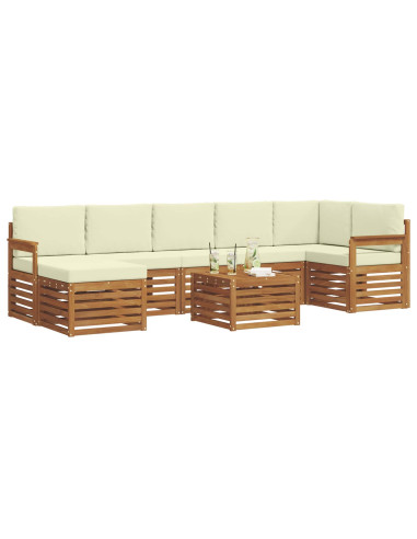 Set divani 8 pcs Naturale e Crema Legno di Acacia Massello