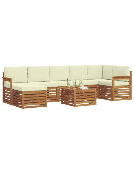 Set divani 8 pcs Naturale e Crema Legno di Acacia Massello