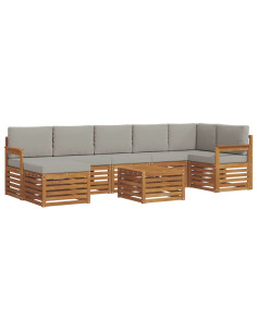 Set divani con cuscino 8 pcs Grigio Naturale e Chiaro 2