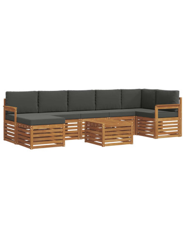 Set divani 8 pcs Naturale e Antracite Legno di Acacia Massello