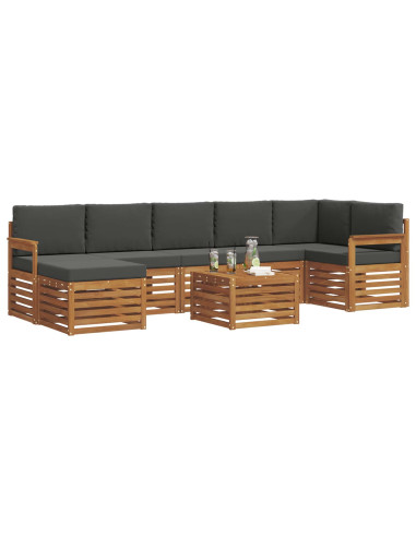 Set divani 8 pcs Naturale e Antracite Legno di Acacia Massello