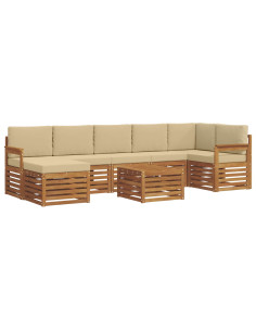 Set divani 8 pcs Naturale e Beige Legno di Acacia Massello 2