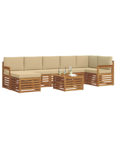 Set divani 8 pcs Naturale e Beige Legno di Acacia Massello
