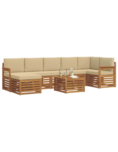 Set divani 8 pcs Naturale e Beige Legno di Acacia Massello