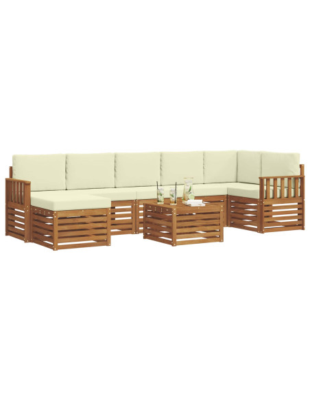 Set divani 8 pcs Naturale e Crema Legno di Acacia Massello