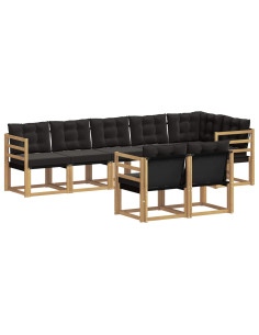 Set di divani da esterno con cuscino 8 pcs Bianco e Nero 2