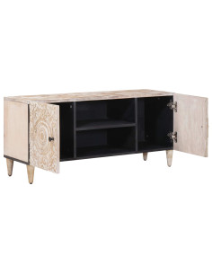 Mobile TV Bianco 105 x 33,5 x 46 cm Legno di mango massello 2