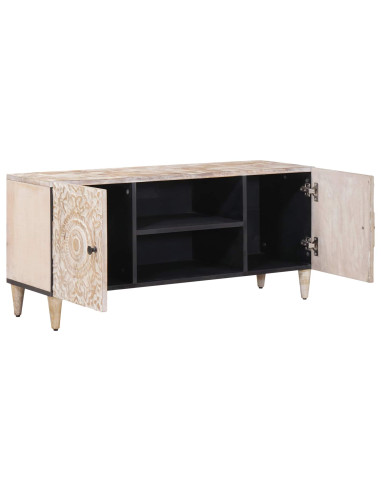 Mobile TV Bianco 105 x 33,5 x 46 cm Legno di mango massello