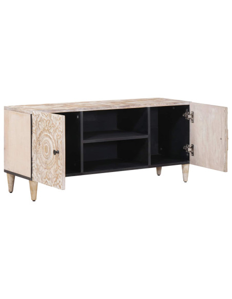 Mobile TV Bianco 105 x 33,5 x 46 cm Legno di mango massello