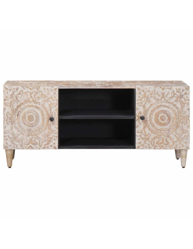 Mobile TV Bianco 105 x 33,5 x 46 cm Legno di mango massello
