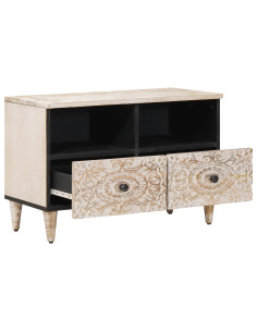 Mobile TV Bianco 70 x 33,5 x 46 cm Legno di mango massello 2