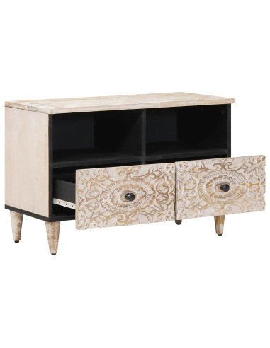 Mobile TV Bianco 70 x 33,5 x 46 cm Legno di mango massello