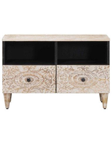 Mobile TV Bianco 70 x 33,5 x 46 cm Legno di mango massello