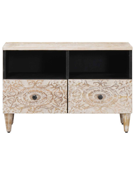 Mobile TV Bianco 70 x 33,5 x 46 cm Legno di mango massello