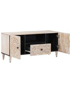 Mobile TV Bianco 105 x 33,5 x 46 cm Legno di mango massello 2