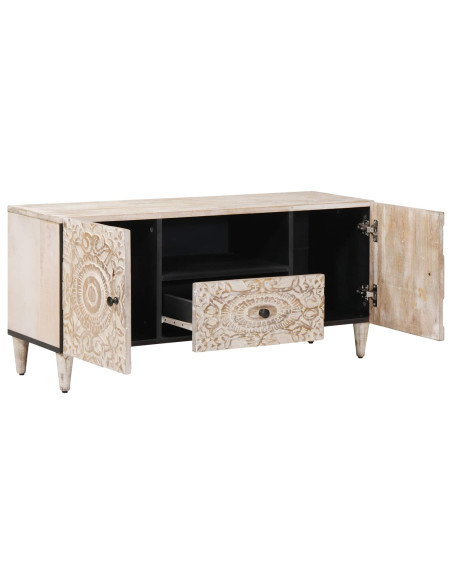 Mobile TV Bianco 105 x 33,5 x 46 cm Legno di mango massello
