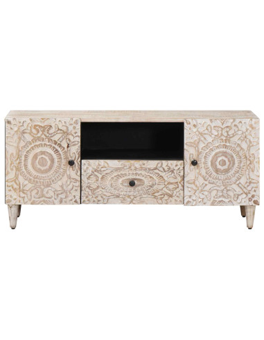 Mobile TV Bianco 105 x 33,5 x 46 cm Legno di mango massello