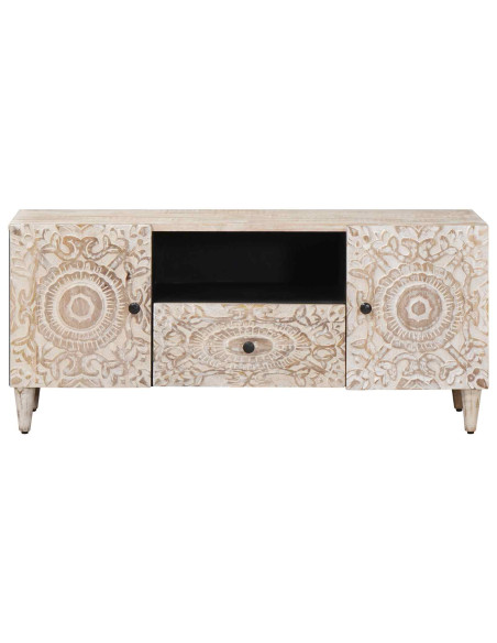 Mobile TV Bianco 105 x 33,5 x 46 cm Legno di mango massello